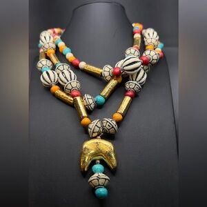 VINTAGE MULTI LAYER BEADED COLORFUL UNIQUE STATEMENT NECKLACE